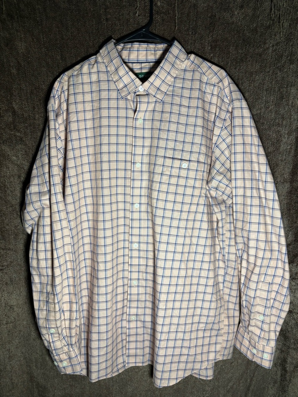 Orvis Cream & Blue Plaid Button-Front Dress Shirt